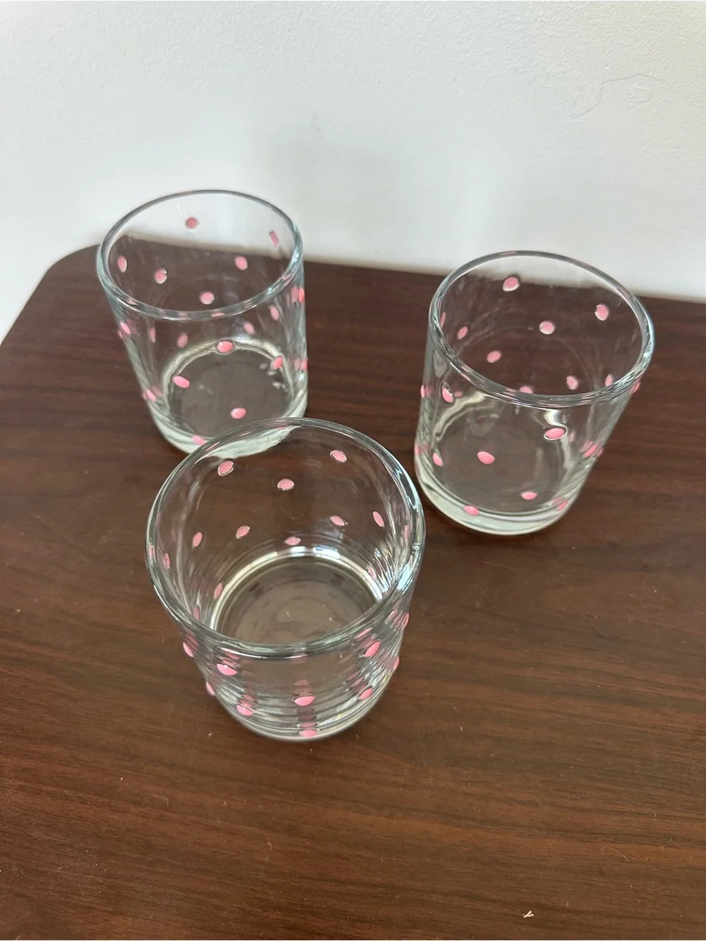 Clear Glass Tumbler Set with Pink Polka Dots - 3pc